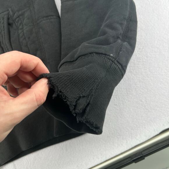 Vintage y2k Men's Black American Eagle Military Faux Fur Hoodie Sweatshirt Sz S - Picture 6 of 12